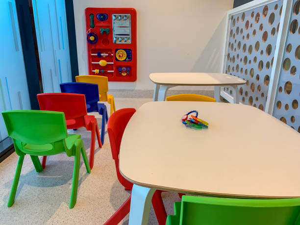 istock Colourful children's chairs and toy with rattle 1065991476