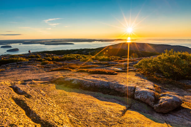 Sunrise in Acadia National Park Sunrise in Acadia National Park observed from the top of Cadillac mountain. maine stock pictures, royalty-free photos & images