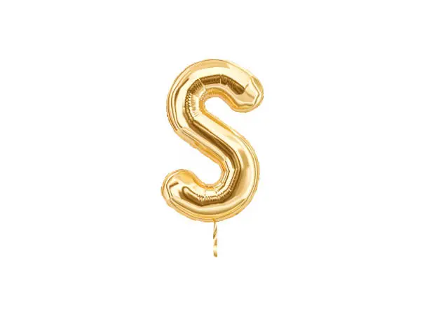 Gold foil alphabet, Letters S isolated on white background. 3d rendering
