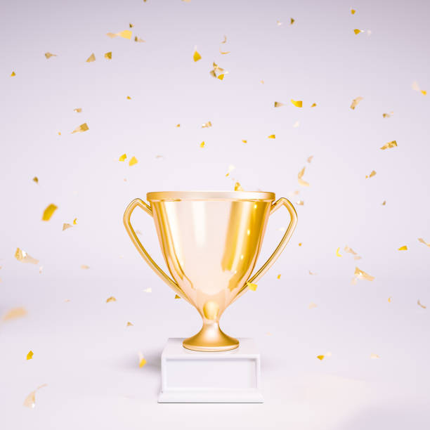 istock Gold Trophy and confetti, win cup prize, award concept 1066053570
