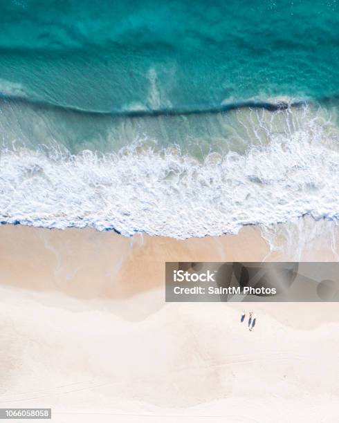 Aerial View Of A Beach And Water Stock Photo - Download Image Now - Beach, Aerial View, High Angle View