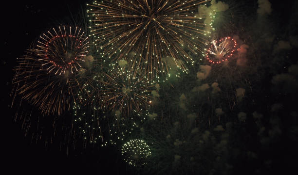 istock Colorful fireworks on the black sky background 1066063588