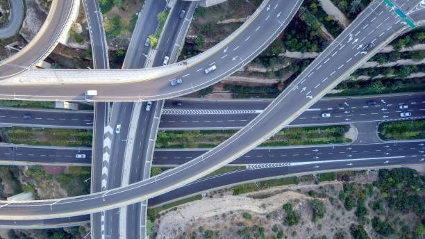 istock Multi level Highway interchange with traffic on all levels 1066071276