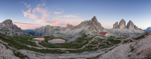 istock Panoramic view of Tre Cime at night 1066076206