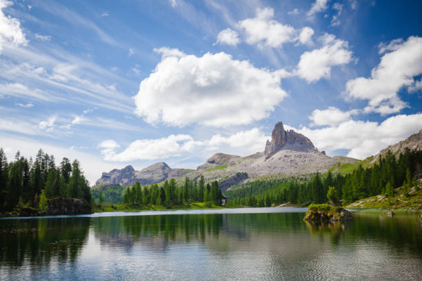 istock Alpine mountain summer lake. Dolomites Alps, Italy 1066082956