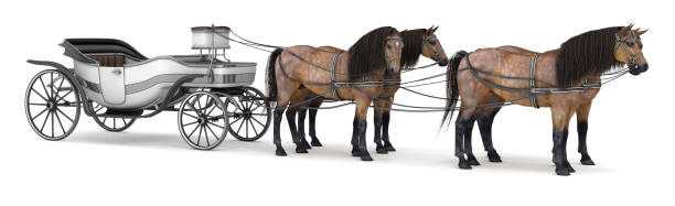 istock Four horses harnessed to an open carriage. 1066091588