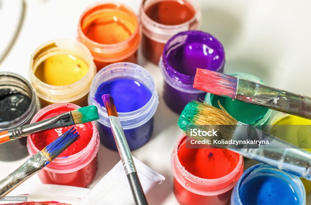 Art Brush Gouache Paint Watercolor Paint Palette Various Accessories For  The Artist Stock Photo - Download Image Now - iStock