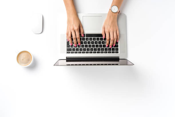 istock Woman working in modern office. Top view 1066094308