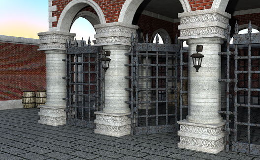 3D rendering of a medieval gatehouse