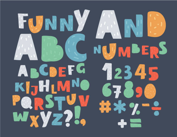 illustrazioni stock, clip art, cartoni animati e icone di tendenza di alfabeto inglese. simboli e numeri maiuscoli - equal sign immagine