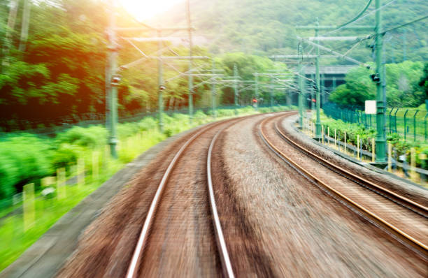 Railroad  track points background. Shallow DOF, selective focus. Toned image.