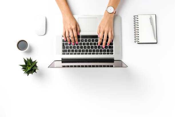istock Woman working in office. Top view 1066113578