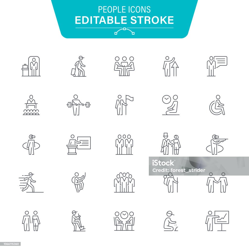 People Line Icons Active Lifestyle, Track Event, Exercising, Sport, Business, Editable Stroke Icon Set Icon Symbol stock vector