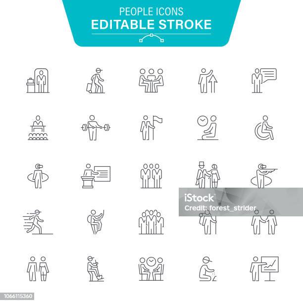 People Line Icons Stock Illustration - Download Image Now - Icon Symbol, People In A Row, People