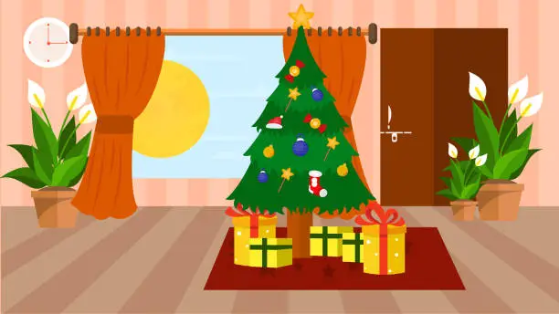 Vector illustration of Christmas abstract home background