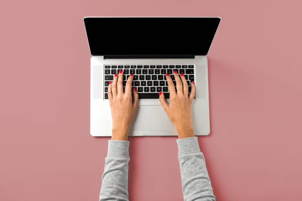 istock Overhead shot of office desktop 1066128352