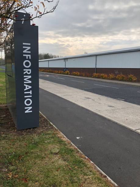 istock Construction steel warehouse and general information sign 1066128430