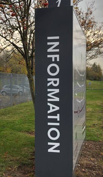 istock Construction steel warehouse and general information sign 1066128446