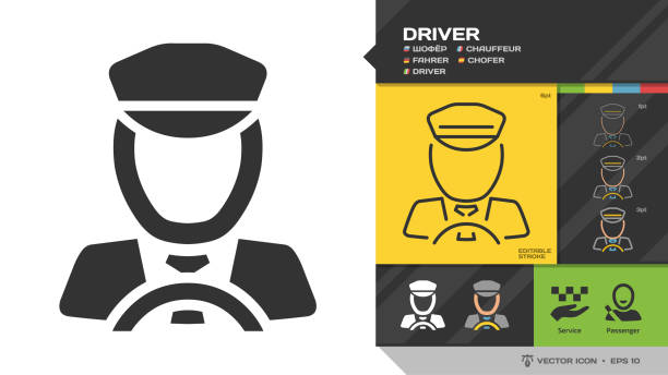 Vector taxi cab driver black silhouette and editable stroke thin outline single color chauffeur icon. vector art illustration