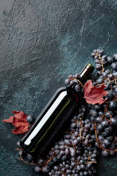 istock Bottle of red wine and grapes. 1066132100