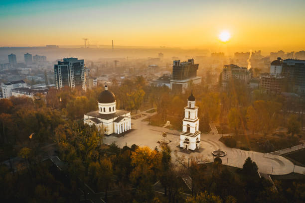 Sunrise in Chisinau Moldova Republic stock photo