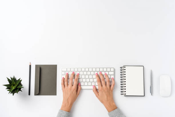 istock Woman working in modern office. Top view 1066145810