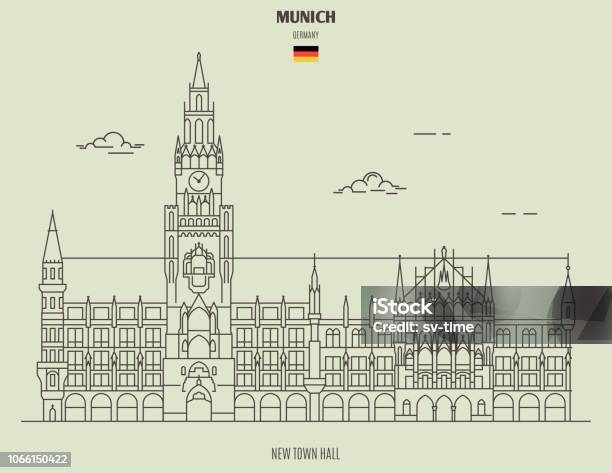 New Town Hall In Munich Germany Landmark Icon Stock Illustration - Download Image Now - Munich, Illustration, Backgrounds