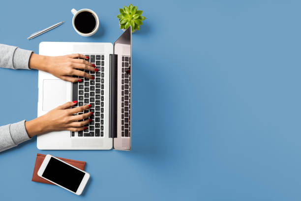 istock Woman working in modern office. Top view 1066153236