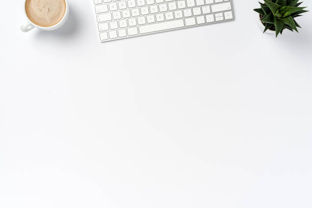 istock Overhead shot of modern office desktop 1066153406