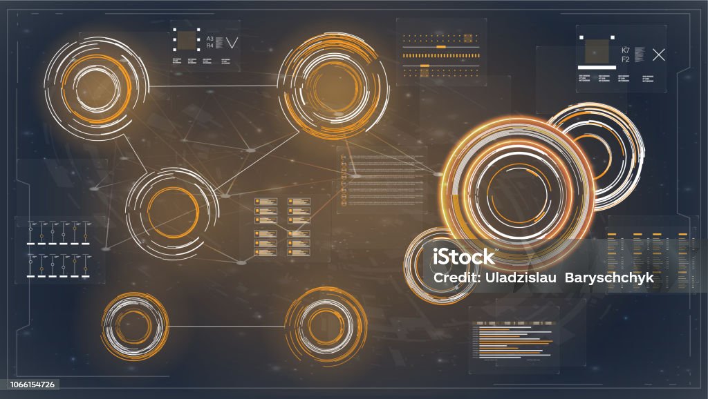 Hud on white background. Hud ui. Hud. Infographic with hud for web design. Futuristic interface hud design. Radar vector icon sign symbol. Digital radar screen. Hud ui. Black Color stock vector