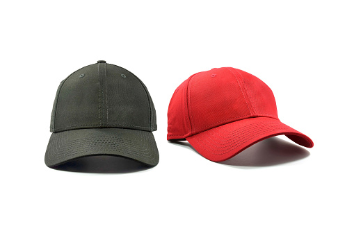 Black and red fashion and baseball cap isolated on white background.