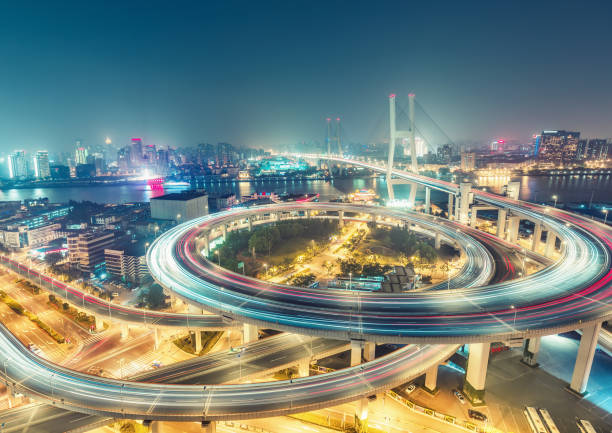 istock Scenic view on famous bridge in Shanghai, China at night. 1066155004