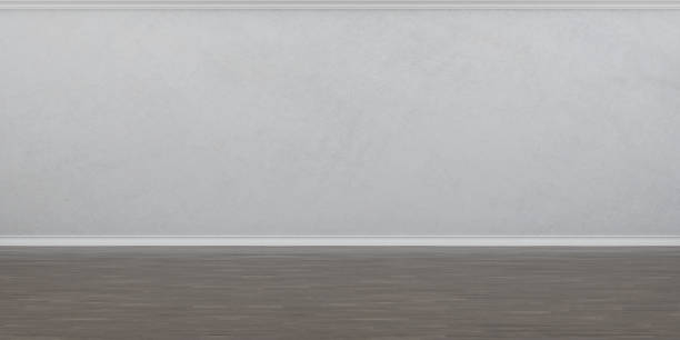 istock Stimulate image of white empty room interior and laminate wood floor with sun light cast shadow on the wall,Perspective of minimal design architecture. 3D rendering 1066155484