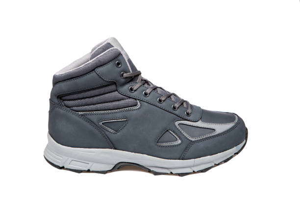 istock one blue sport nubuck leather boots, active walking shoes, on a white background, isolate 1066158288