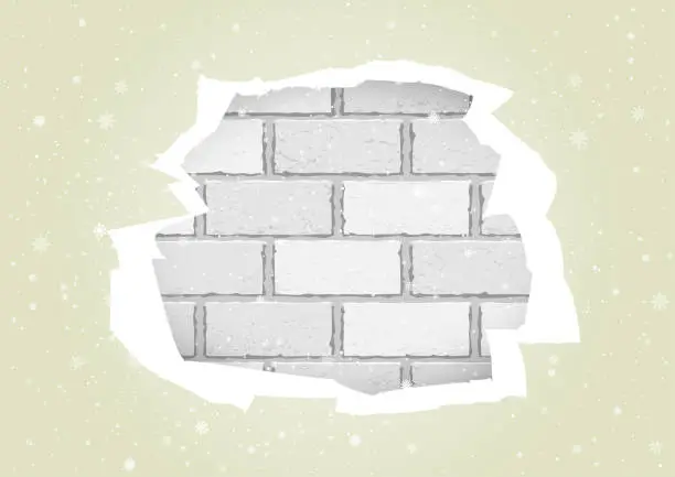 Vector illustration of torn white wallpapers brick wall