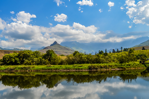 Reflection landscape in Royal Natal National park in Drakensberg