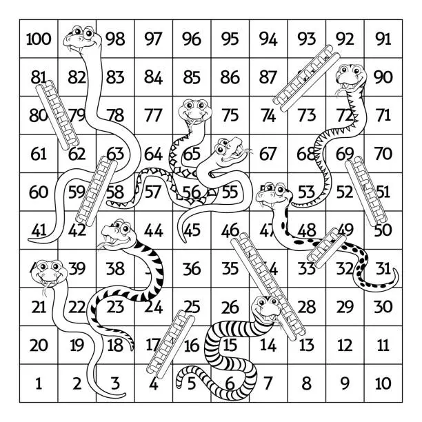 Vector illustration of Snakes and Ladders Black and White