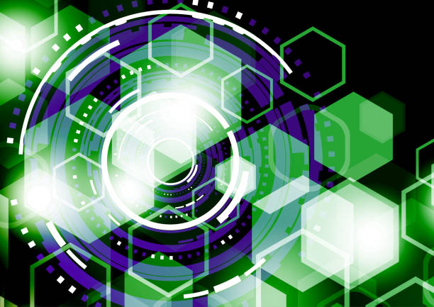 istock Bright abstract circles and hexagons on a dark background. The concept of communication design, innovation, digital technology, security. Vector illustration 1066167126