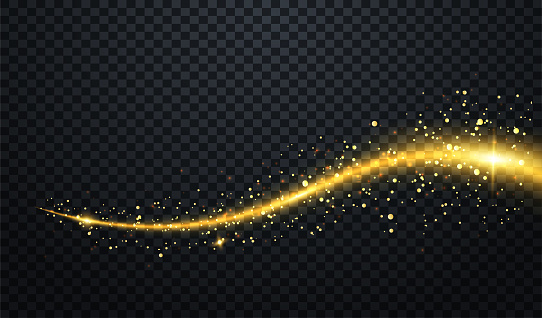 Golden particles wave or comet trail wave with sparkling