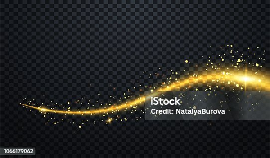 istock Golden particles wave or comet trail wave with sparkling light effect on vector transparent background 1066179062