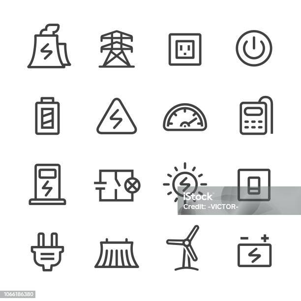 Ilustración de Set De Iconos Electricidad Serie y más Vectores Libres de Derechos de Ícono - Ícono, Interruptor de luz, Cable de conducción eléctrica