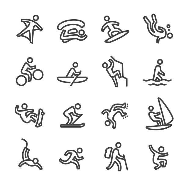 ilustraciones, imágenes clip art, dibujos animados e iconos de stock de iconos - serie deportes extremos - bmx cycling sport extreme sports cycling