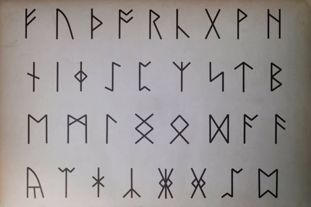 Close-up on Anglo-Saxon runes printed on paper.