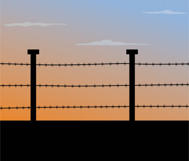 Barbed wire fence barbed fire government borders stock illustrations
