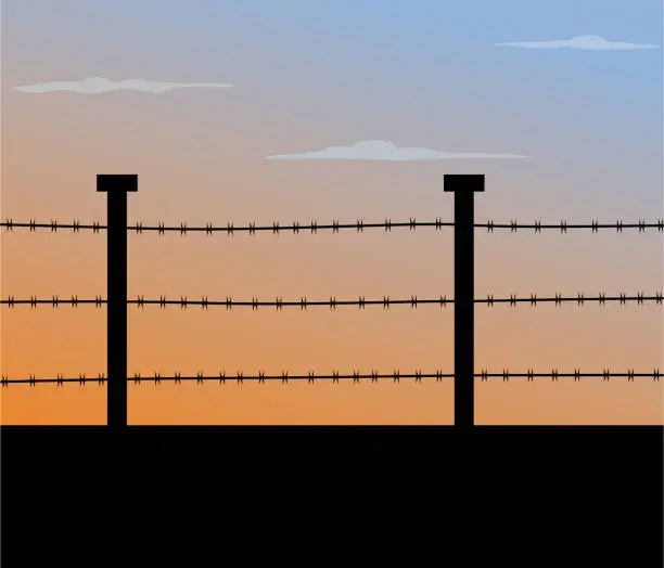 Vector illustration of Barbed wire fence