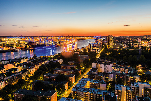 Port of Hamburg at sundown