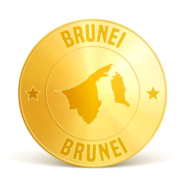 brunei - koin emas di latar belakang putih - brunei money ilustrasi stok