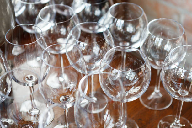 istock Many empty glasses of thin, transparent glass on the buffet table 1066207380