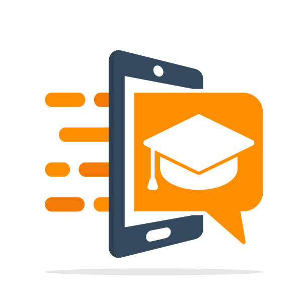 Vector icon illustration with the concept of a mobile application system for educational services Vector icon illustration with the concept of a mobile application system for educational services education student mobile phone university stock illustrations