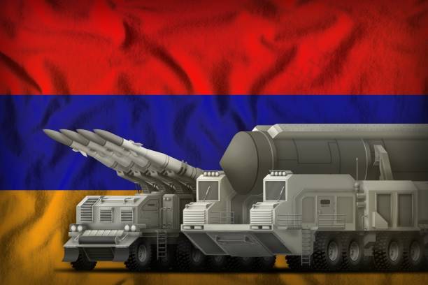 istock Armenia rocket troops concept on the national flag background. 3d Illustration 1066217726